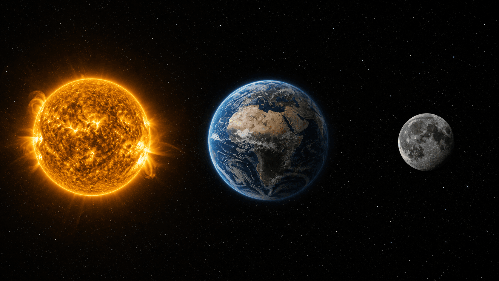 Sol, Terra e Luna — o sol dourado, o planeta Terra e a lua no espaço estrelado — representando os três modelos da família GPT-5.6 da OpenAI